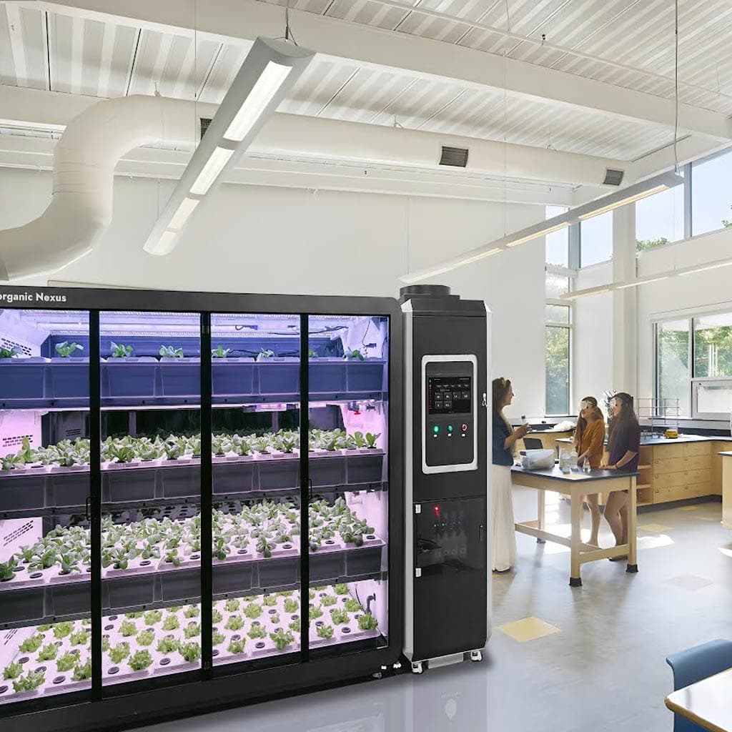 Morganic aeroponic growing cabinet in a school science lab